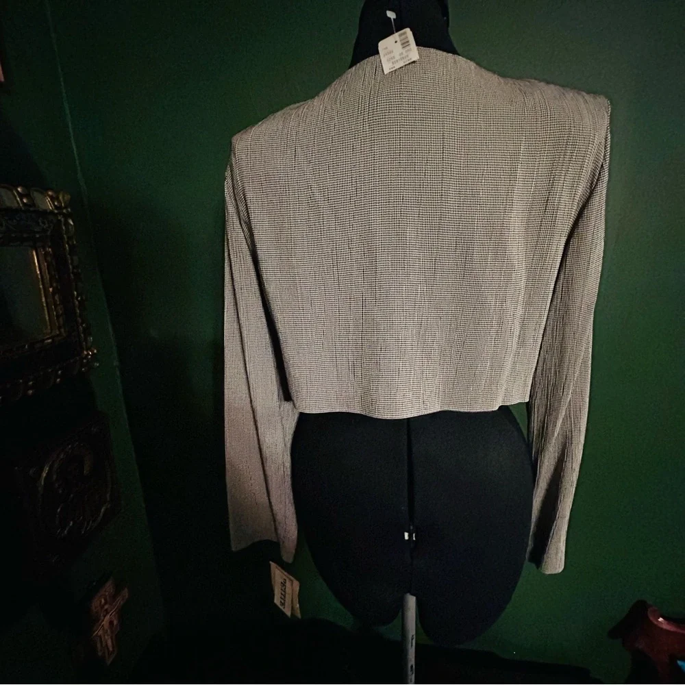 Vintage 1990s Beige + Black Ribbon Appliqué Bolero Jacket w/Buttons sz 8 Petite - Picture 11 of 12